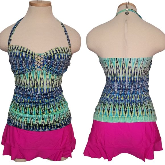 Halter Tankini Swim Top Ombre Blues - Picture 1 of 8